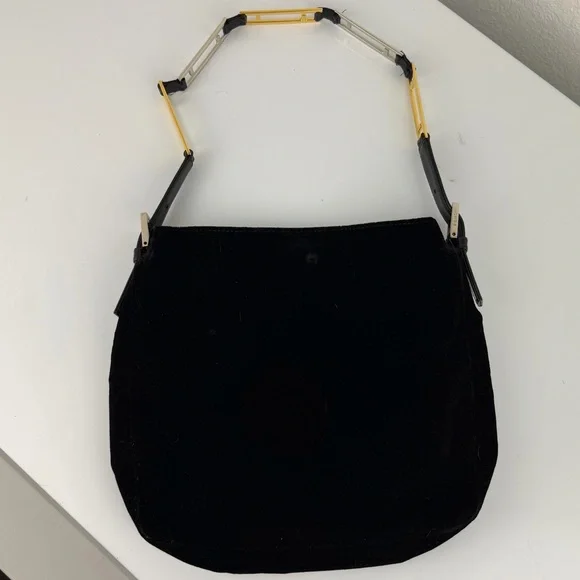 Fendi Vintage Mixed Metal Velvet Shoulder Bag Black Gold Silver - Picture 14 of 14